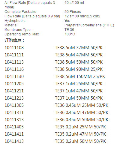 10411305沃特曼PTFE滤膜 聚四氟乙烯膜 0.45um孔径