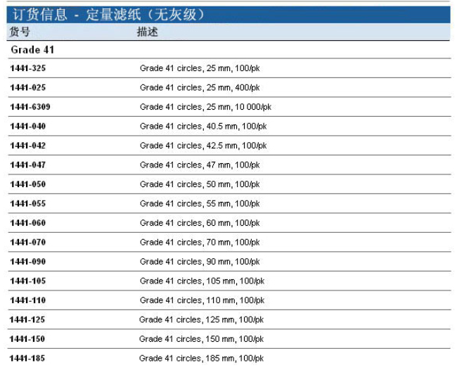 1441-055沃特曼GR 41无灰级定量滤纸