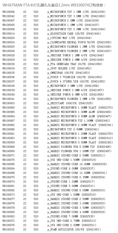 WB100029Whatman沃特曼Harris Unicore打孔器