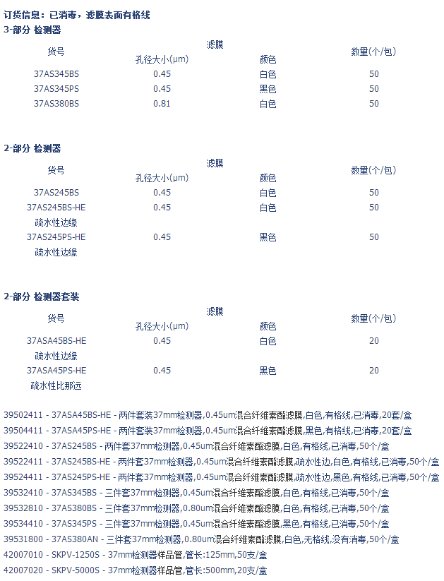 37AS245BS-HE东洋*孔径0.45um两件套检测器