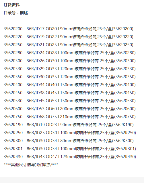 35620350日本东洋86R玻璃纤维滤纸筒