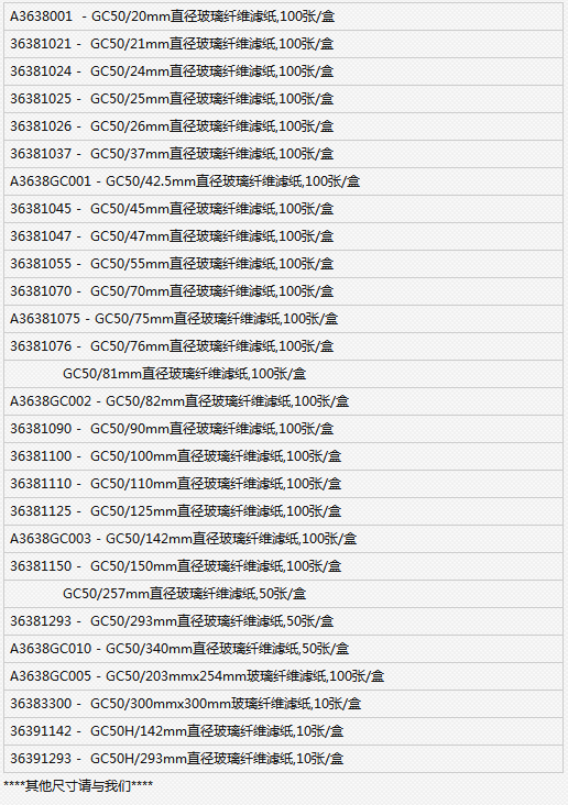 GC50/125mm东洋GC50系列玻璃纤维滤纸